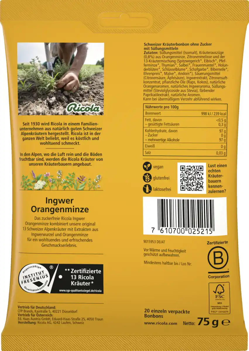 Bild 2 von Ricola Ingwer Orangenminze Hustenbonbons (20 Bonbons), 75 g