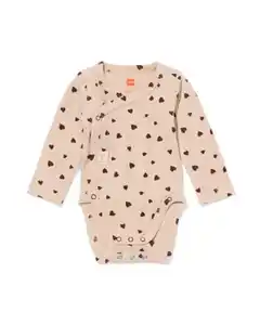 Newborn-Wickelstrampler zum Mitwachsen, LENZING™ ECOVERO™, gerippt, Herzen hellbraun