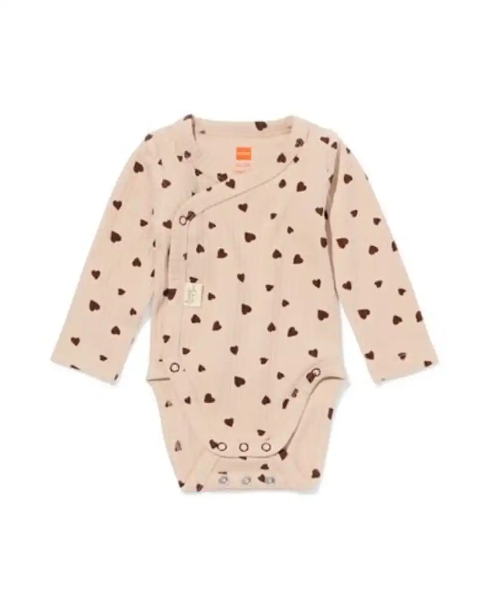 Bild 1 von Newborn-Wickelstrampler zum Mitwachsen, LENZING™ ECOVERO™, gerippt, Herzen hellbraun