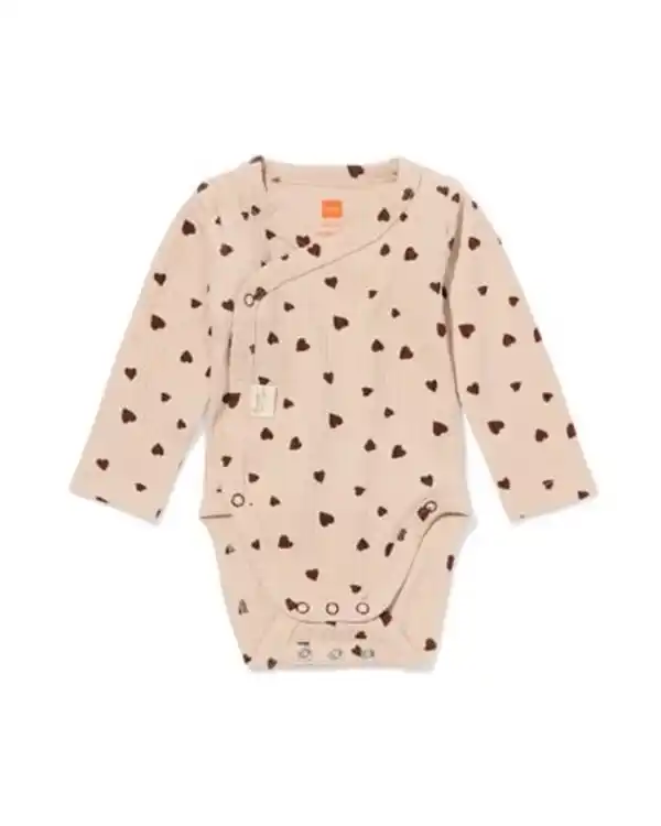 Bild 1 von Newborn-Wickelstrampler zum Mitwachsen, LENZING™ ECOVERO™, gerippt, Herzen hellbraun