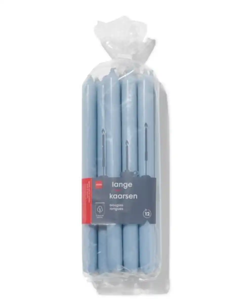 Bild 1 von 12er-Pack lange Haushaltskerzen, Ø 2.2 x 29 cm, hellblau