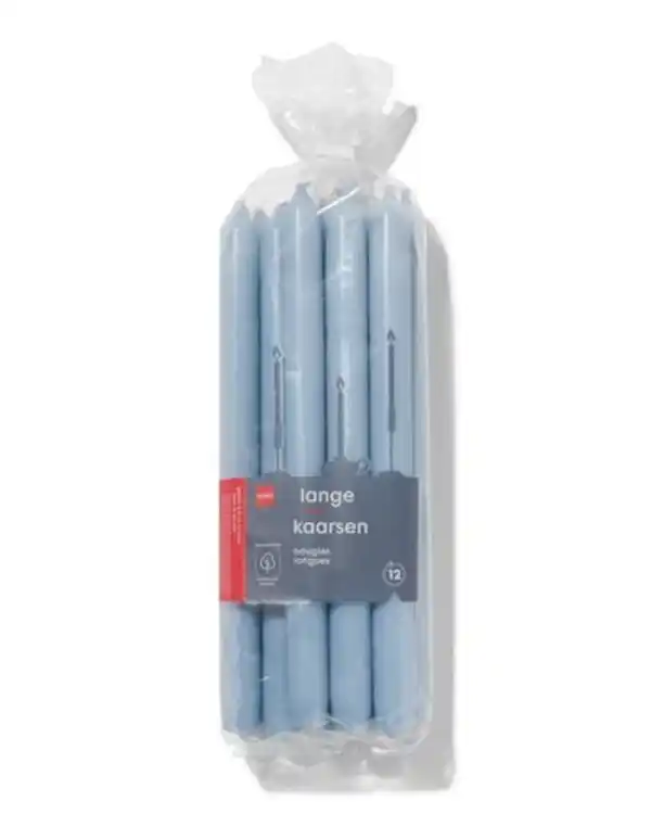 Bild 1 von 12er-Pack lange Haushaltskerzen, Ø 2.2 x 29 cm, hellblau