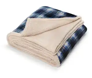 Karierte Plüsch-Wendedecke, blau