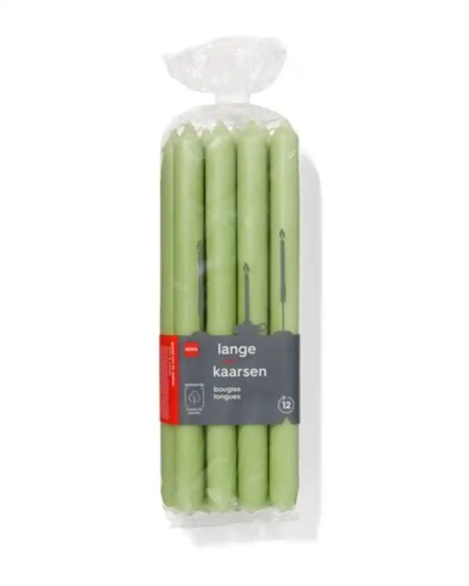 Bild 1 von Lange Haushaltskerze, Ø 2,2 × 29 cm, Hellgrün – 12 Stück