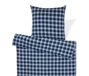 Biber-Bettwäsche, blau kariert, Normalgröße