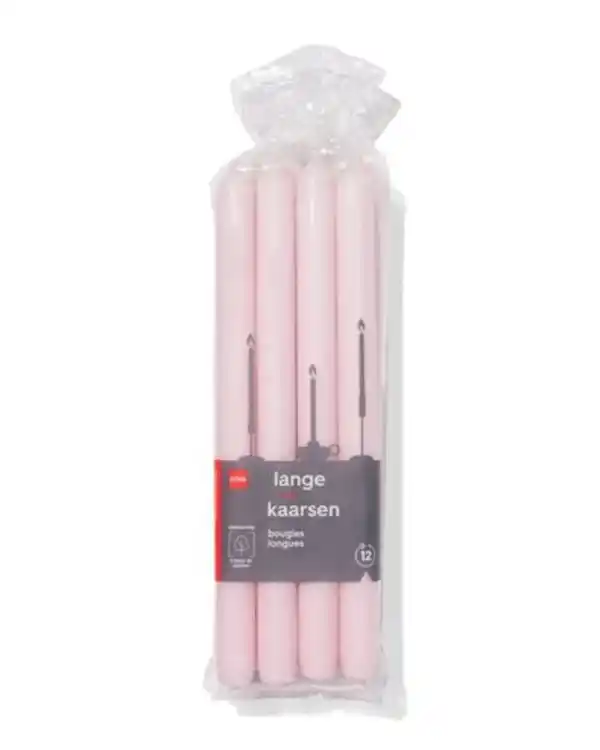 Bild 1 von Lange Haushaltskerze, Ø 2,2 × 29 cm, Hellrosa – 12 Stück