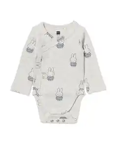 Miffy Newborn-Strampler zum Mitwachsen, Wickelstrampler, gerippt graumeliert