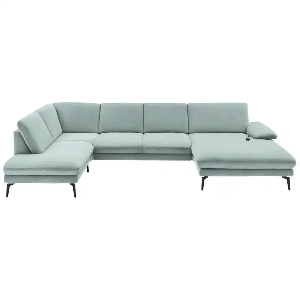 Bild 1 von Dieter Knoll Wohnlandschaft, Mintgrün, Textil, 4-Sitzer, U-Form, 344x208 cm, Fußauswahl, Stoffauswahl, Sitzqualitäten, seitenverkehrt erhältlich, Hocker Rücken echt, individuell planbar, Wohnzim