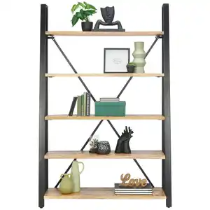 Landscape Regal, Natur, Schwarz, Holz, Mangoholz, massiv, 5 Fächer, 120x190x40 cm, Holzmöbel, Holzregale, Bücherregale Holz