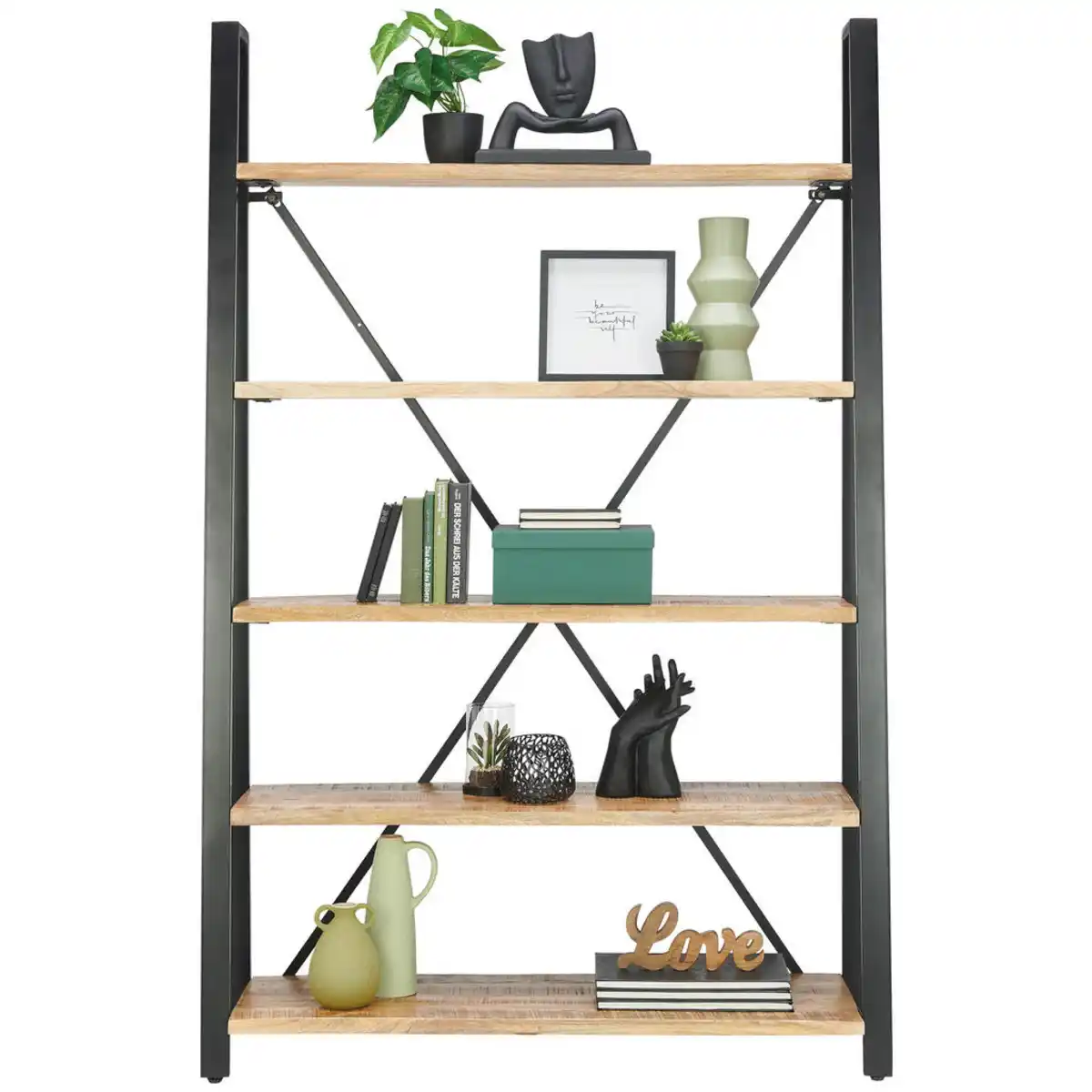 Bild 1 von Landscape Regal, Natur, Schwarz, Holz, Mangoholz, massiv, 5 Fächer, 120x190x40 cm, Holzmöbel, Holzregale, Bücherregale Holz