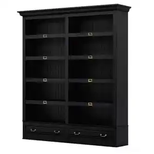 Livetastic Bücherwand UrbanClass, Schwarz, Metall, Pinie, massiv, 8 Fächer, 2 Schubladen, 214x238.5x46.5 cm, Wohnzimmer, Regale, Bücherregale
