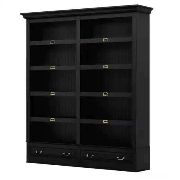 Bild 1 von Livetastic Bücherwand UrbanClass, Schwarz, Metall, Pinie, massiv, 8 Fächer, 2 Schubladen, 214x238.5x46.5 cm, Wohnzimmer, Regale, Bücherregale