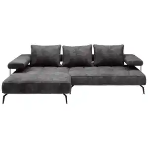 Welnova Ecksofa, Dunkelgrau, Textil, Uni, 4-Sitzer, Ottomane links, L-Form, 266x180 cm, Made in EU, Stoffauswahl, seitenverkehrt erhältlich, Hocker Rücken echt, Wohnzimmer, Sofas & Couches, Wohnlan