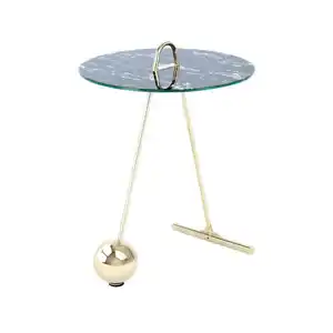 Kayoom Beistelltisch, Schwarz, Gold, Metall, Glas, Marmoroptik, rund, 60 cm, einfacher Aufbau, Wohnzimmer, Wohnzimmertische, Beistelltische