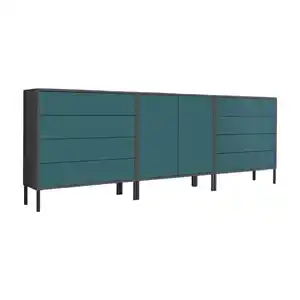 Mid.you Sideboard Mailand Set 4 + MF, Anthrazit, Petrol, Holzwerkstoff, 3 Fächer, 8 Schubladen, 237x86x33 cm, erweiterbar, stehend, Schlafzimmer, Schlafzimmer Kommoden