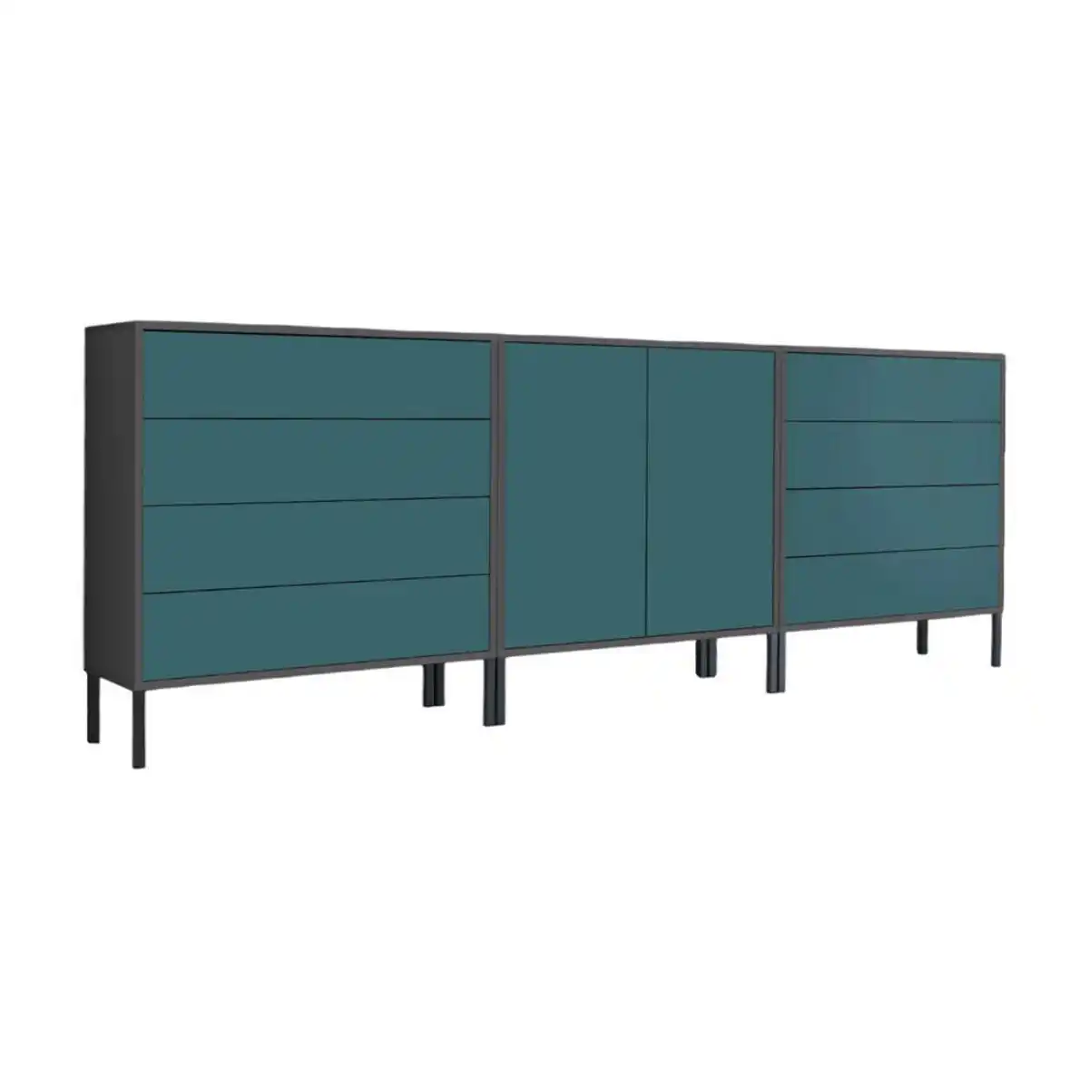 Bild 1 von Mid.you Sideboard Mailand Set 4 + MF, Anthrazit, Petrol, Holzwerkstoff, 3 Fächer, 8 Schubladen, 237x86x33 cm, erweiterbar, stehend, Schlafzimmer, Schlafzimmer Kommoden