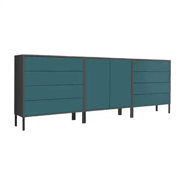 Bild 1 von Mid.you Sideboard Mailand Set 4 + MF, Anthrazit, Petrol, Holzwerkstoff, 3 Fächer, 8 Schubladen, 237x86x33 cm, erweiterbar, stehend, Schlafzimmer, Schlafzimmer Kommoden