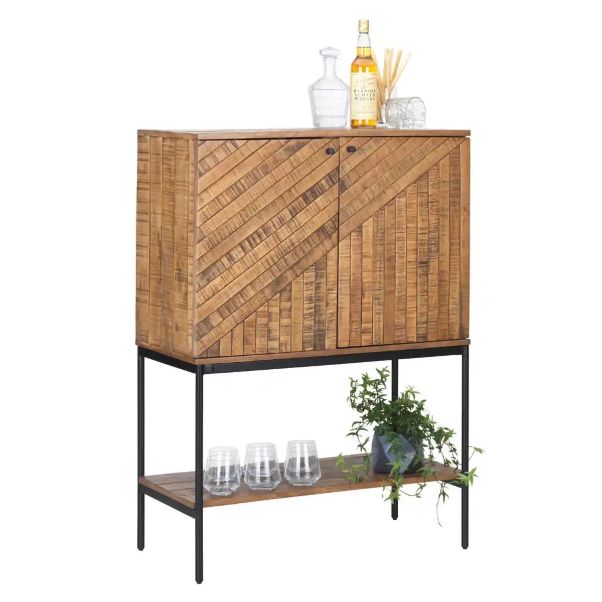 Bild 1 von Ambia Home Bar, Schwarz, Hellbraun, Metall, Altholz, massiv, Holz, 2 Fächer, 80x111x40 cm, Beimöbel erhältlich, stehend, Esszimmer, Barmöbel, Barschränke & Theken