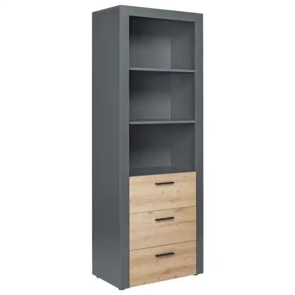Bild 1 von Mid.you Regal, Anthrazit, Eiche Artisan, Holzwerkstoff, 2 Fächer, 3 Schubladen, 68.6x190x41.6 cm, Wohnzimmer, Regale, Bücherregale