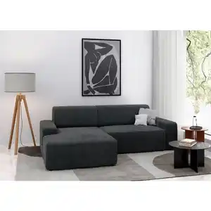 Trendmanufaktur Ecksofa Wien, Dunkelgrau, Textil, 4-Sitzer, Ottomane links, L-Form, 246x162 cm, Made in Europe, Rücken echt, Armteil links, rechts, Wohnzimmer, Sofas & Couches, Wohnlandschaften, Eck