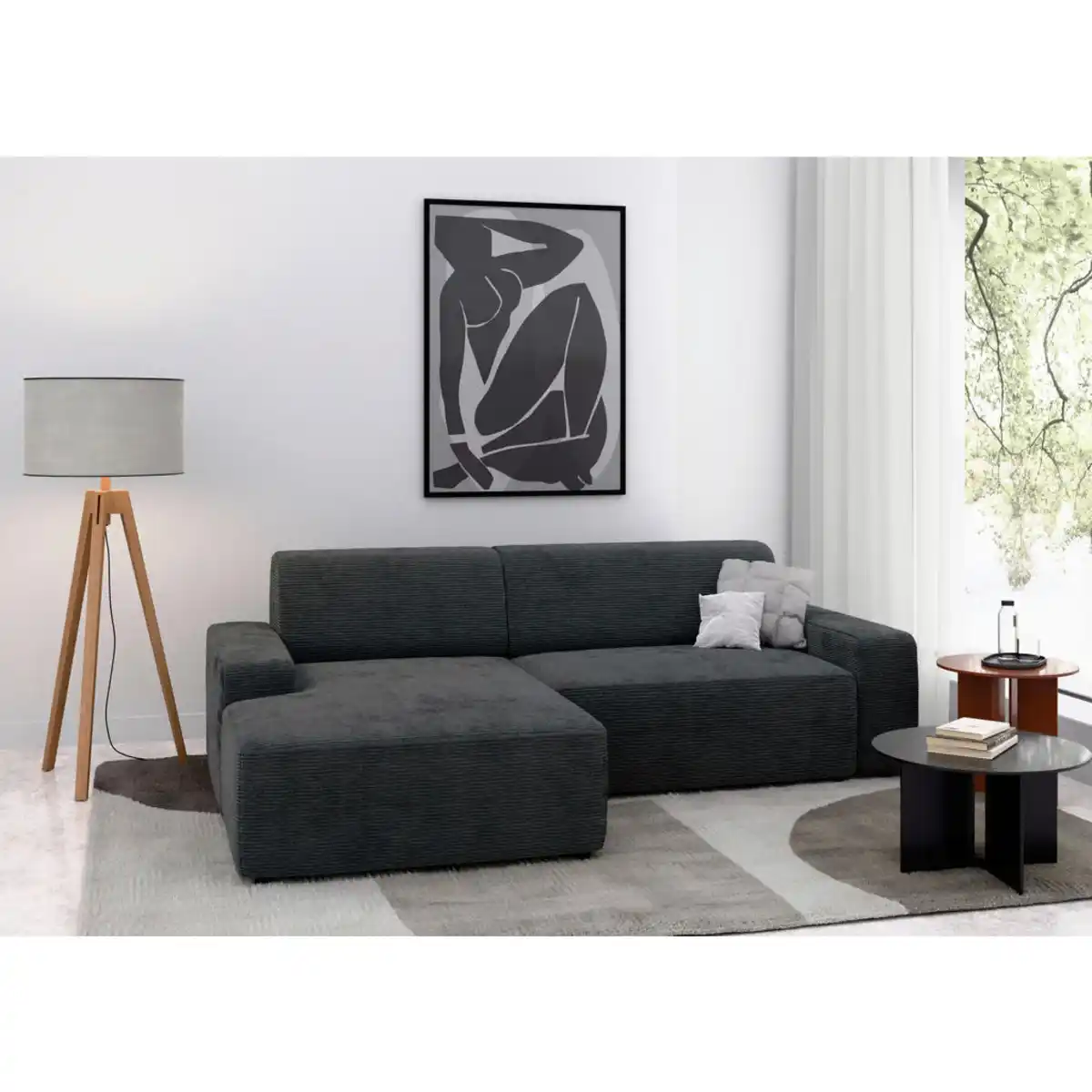 Bild 1 von Trendmanufaktur Ecksofa Wien, Dunkelgrau, Textil, 4-Sitzer, Ottomane links, L-Form, 246x162 cm, Made in Europe, Rücken echt, Armteil links, rechts, Wohnzimmer, Sofas & Couches, Wohnlandschaften, Eck