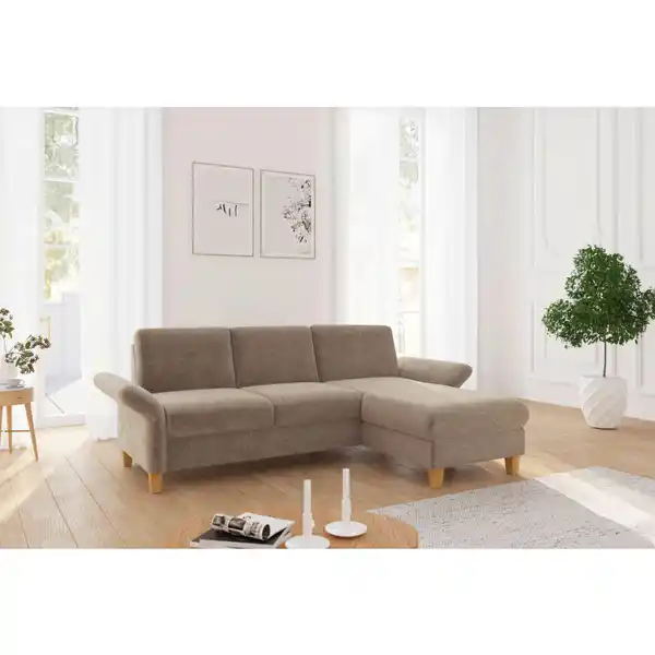 Bild 1 von Sit & More Ecksofa Rochelle E, Hellbraun, Textil, Buche, massiv, 4,5-Sitzer, Ottomane rechts, L-Form, 251x164 cm, Goldenes M, Oeko-Tex® Standard 100, Made in Europe, DGM-Klimapakt, Rücken echt, Arm