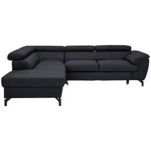 Celina Home Ecksofa, Schwarz, Leder, Echtleder, Rindleder, 5-Sitzer, Ottomane links, L-Form, 256x220 cm, Made in EU, Fußauswahl, Lederauswahl, Stoffauswahl, seitenverkehrt erhältlich, Hocker Rücke