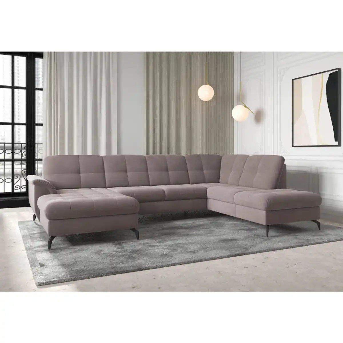 Bild 1 von Sit & More Wohnlandschaft Zora E, Taupe, Textil, 7,5-Sitzer, Ottomane rechts, U-Form, 319x212 cm, Goldenes M, Oeko-Tex® Standard 100, Made in Europe, DGM-Klimapakt, Schlafen auf Sitzhöhe, Rücken e