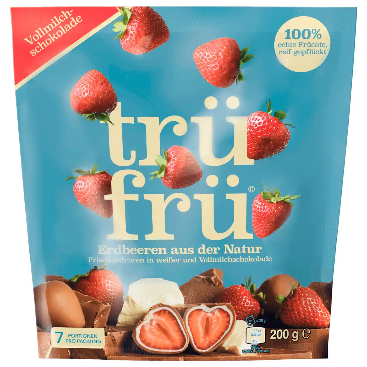 Bild 1 von Trüfrü gefrorene Erdbeeeren in weißer und Vollmilchschokolade 200g