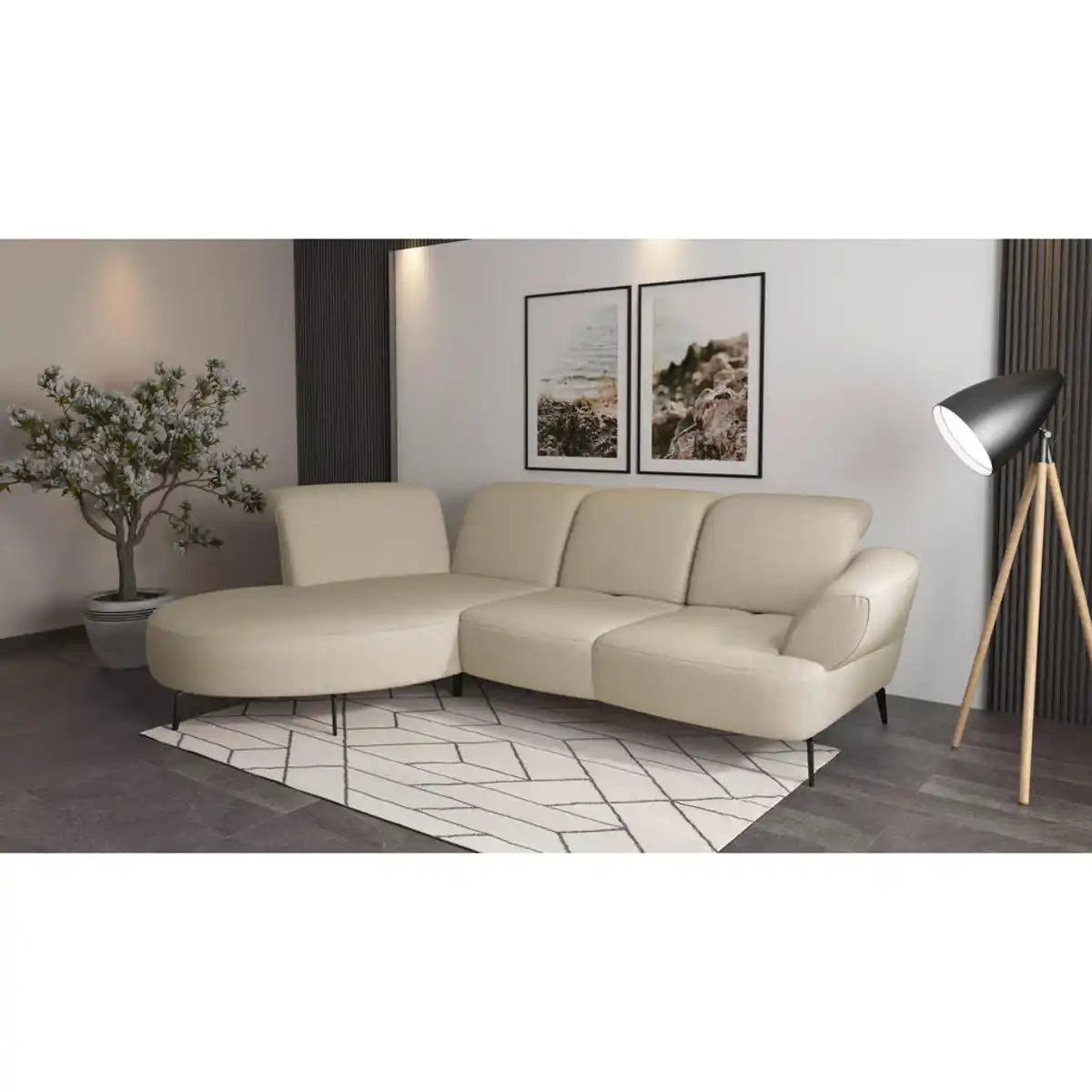 Bild 1 von Sit & More Ecksofa Dance E, Creme, Textil, 5-Sitzer, Ottomane links, L-Form, 313x208 cm, Goldenes M, Oeko-Tex® Standard 100, Made in Europe, DGM-Klimapakt, Rücken echt, Armteil rechts, Wohnzimmer,