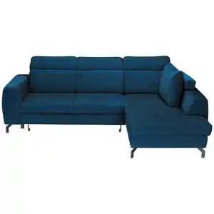 Carryhome Ecksofa, Blau, Textil, 3-4-Sitzer, Füllung: Schaumstoffflocken, Ottomane rechts, L-Form, 266x185 cm, Liegefunktion, seitenverkehrt erhältlich, Schlafen auf Sitzhöhe, Rücken echt, Wohnzi