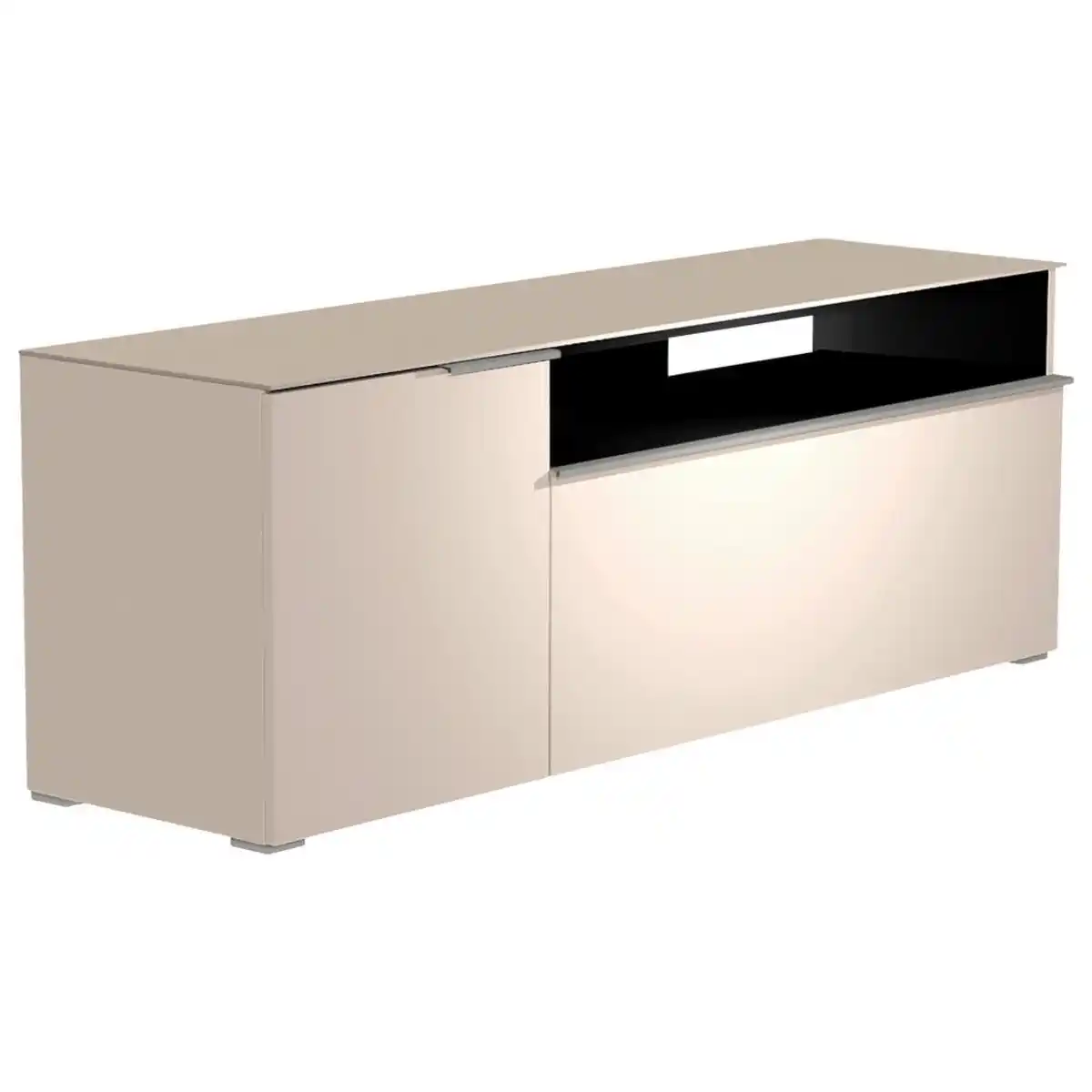 Bild 1 von Moderano Lowboard, Sand, Alu, Metall, 3 Fächer, 160x58x45 cm, Beimöbel erhältlich, Abdeckplatte aus Glas, Wohnzimmer, Wohnwände, Lowboards