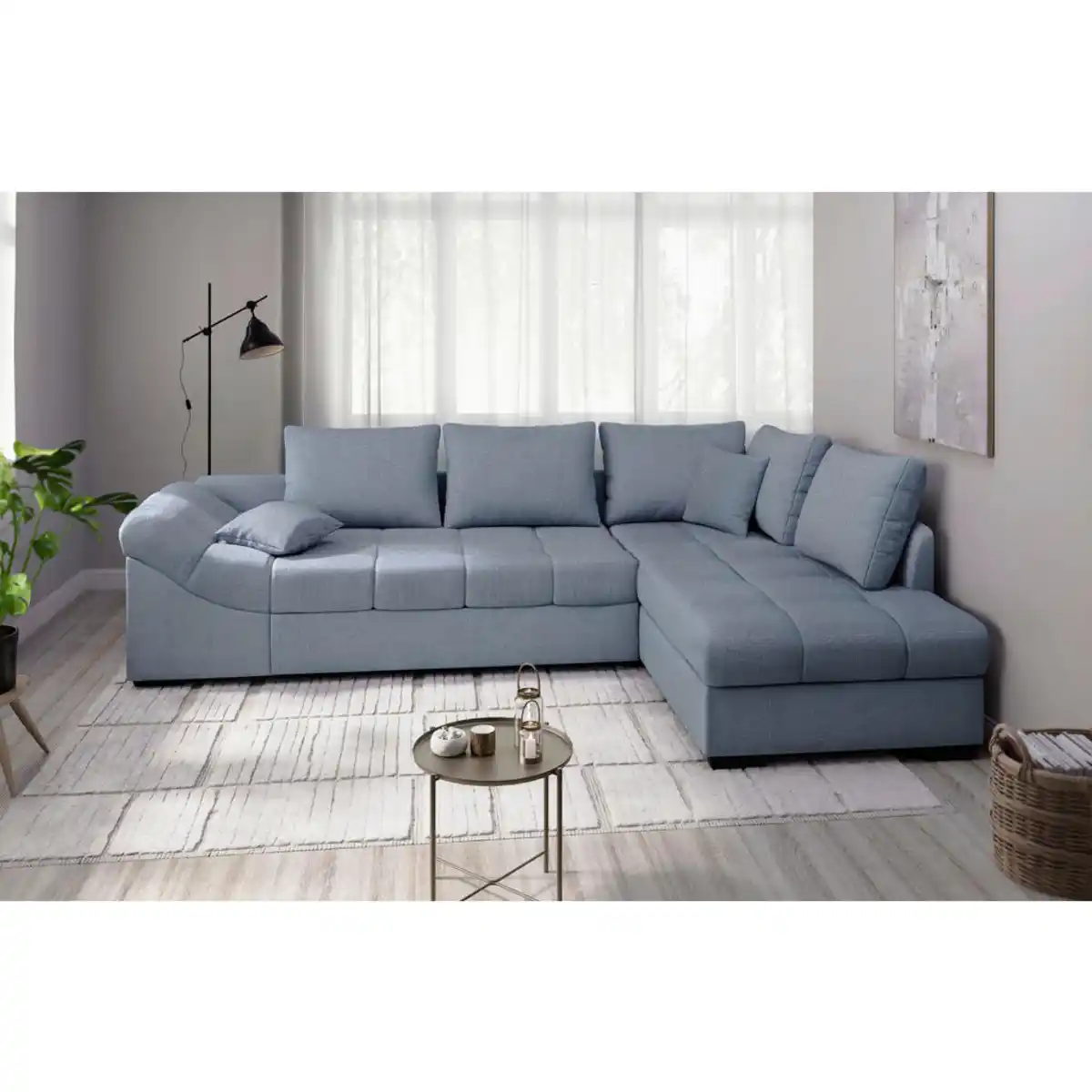 Bild 1 von Mid.you Eckschlafsofa Alvito, Hellblau, Textil, Buche, Uni, 4-Sitzer, Füllung: Schaumstoff, 298x202 cm, Made in EU, Rücken echt, Armteil links, Wohnzimmer, Sofas & Couches, Wohnlandschaften