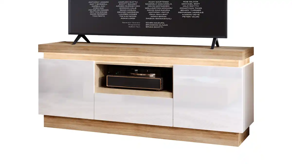 Bild 1 von TV - Lowboard mit Beleuchtung weiß Hochglanz - Eiche 160 cm - LYON