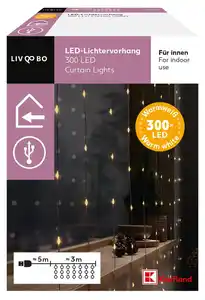 LIV&BO® LED-Lichtervorhang mit 300 warmweißen LEDs