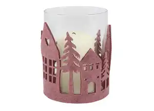 Glas-Windlicht mit Filz-Häuserreihe