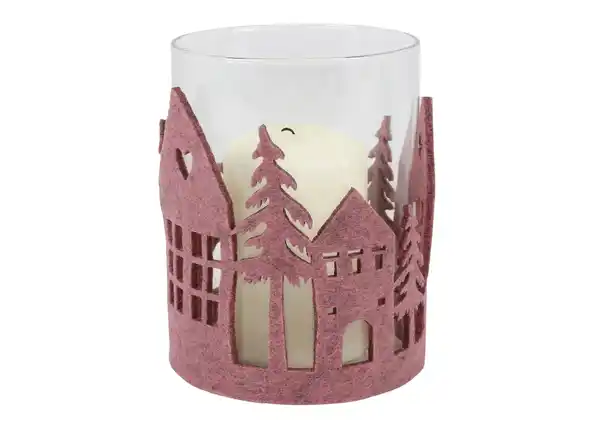 Bild 1 von Glas-Windlicht mit Filz-Häuserreihe