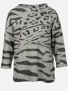 Damen Flauschshirt mit Alloverprint Grau