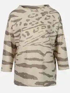 Damen Flauschshirt mit Alloverprint Beige