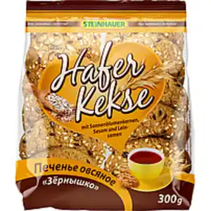 Haferkekse mit Sonnenblumenkernen (4%), Sesam (2,5%) und Lei...
