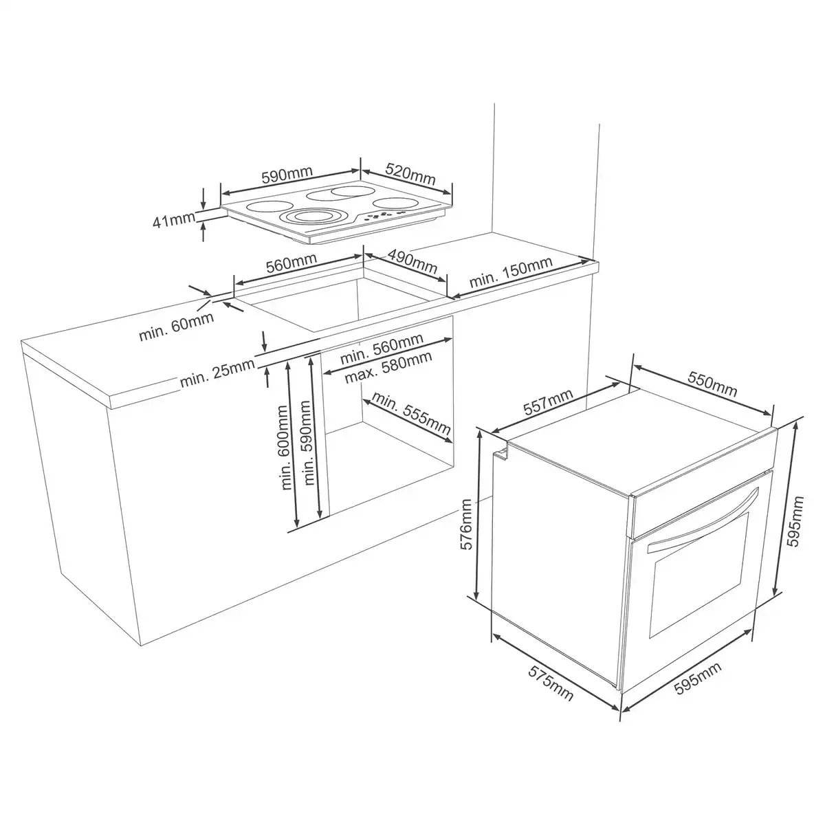 Bild 3 von TELEFUNKEN Einbau-Herd-Set »ECHS65A-B2«, 65 Liter, Backofen mit Glaskeramik-Kochfeld, 10 Betriebsarten, schwarz