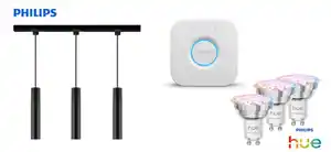Philips Pendelleuchte 3er Spot Paxie Easy Link + Smart-Home Hue Bridge schwarz 157 cm warmweiß-kaltweiß RGB