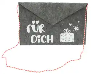 Umschlag Filz mit Band Frohe Weihnachten 26x18cm Farbe: Grau "für dich"