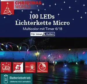 Lichterkette Micro 100LEDs Timer 3xAA ne mc