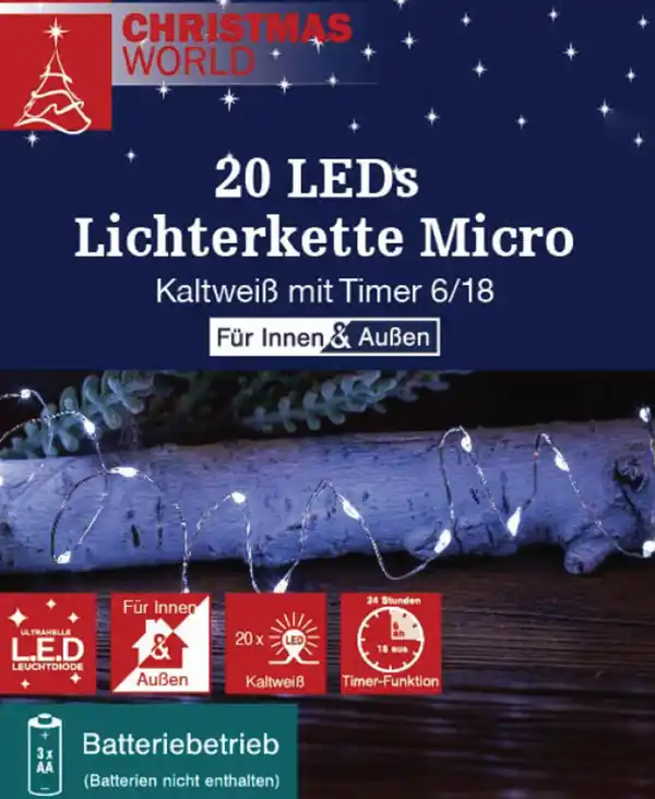 Bild 1 von Lichterkette Micro 20LEDs Timer 3xAA ne kw