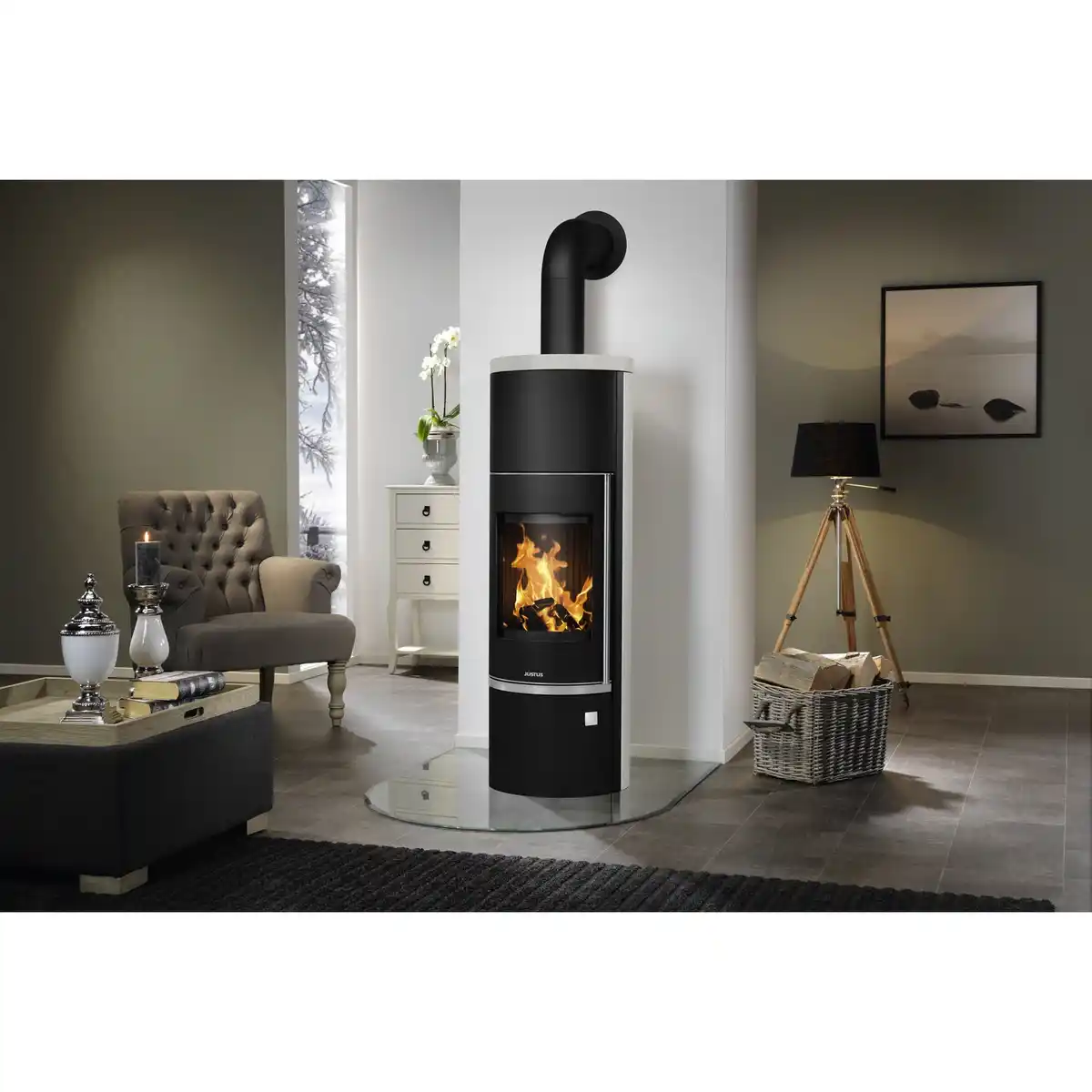 Bild 2 von JUSTUS Kaminofen »Faro Aqua 2.0«, schwarz/grau, Kalkstein, 8,5 kW, wasserführend