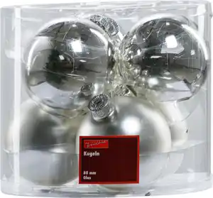 TrendLine Glaskugeln in uni glanz/matt Ø 8 cm, silber, 6 Stück