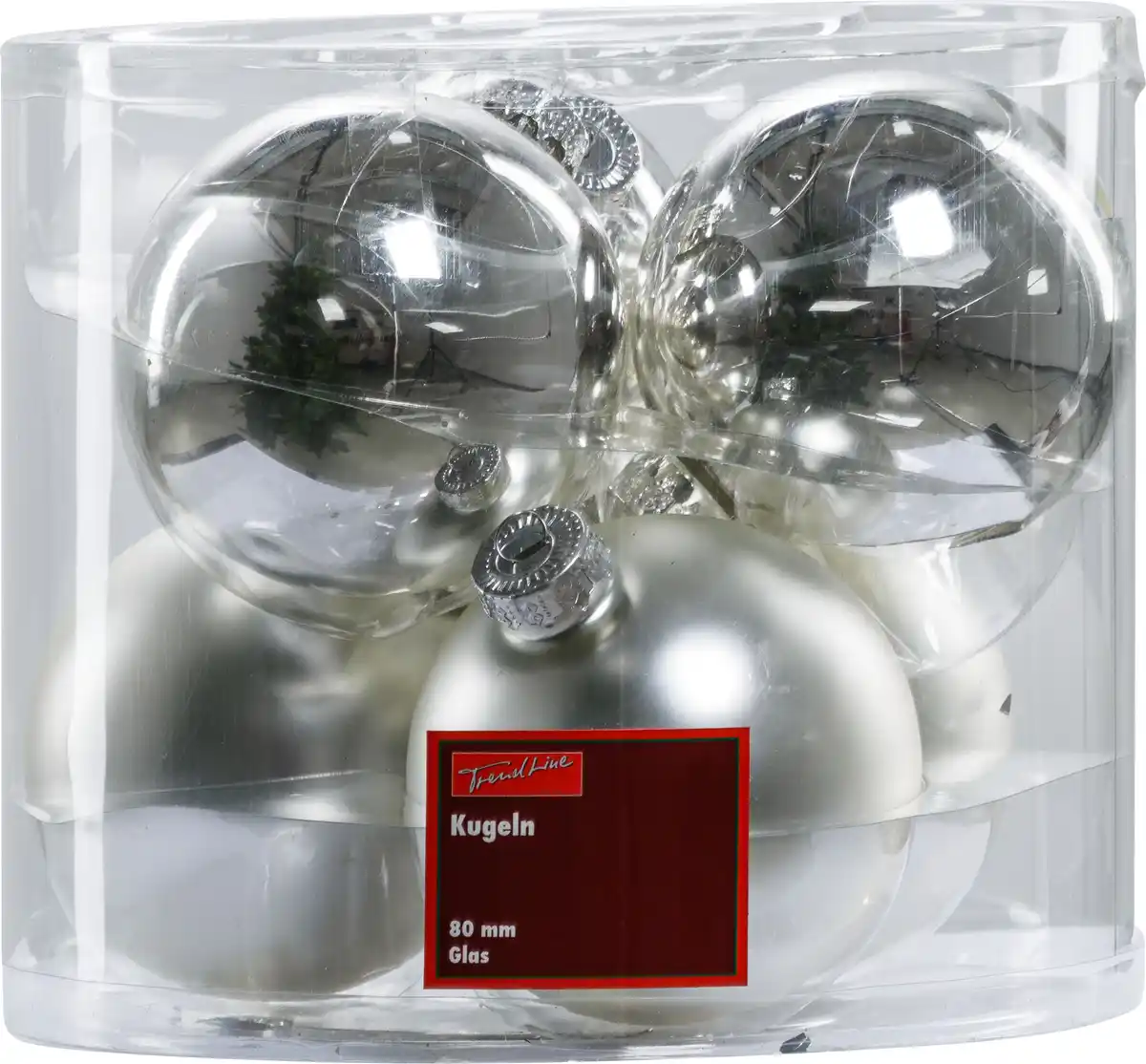 Bild 1 von TrendLine Glaskugeln in uni glanz/matt Ø 8 cm, silber, 6 Stück