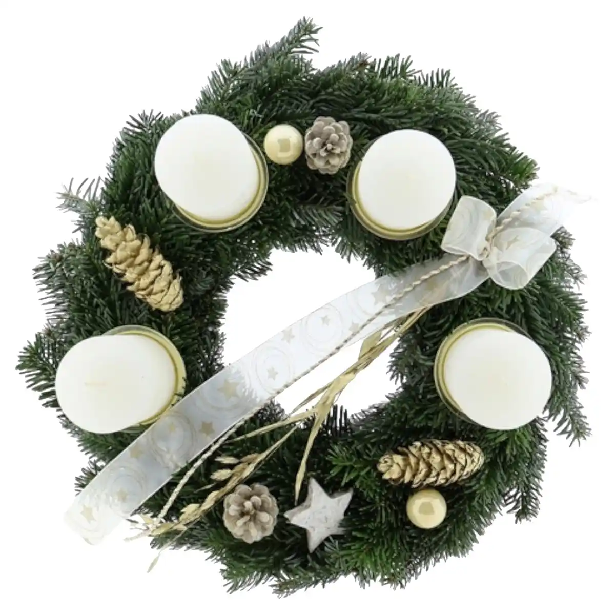 Bild 1 von GARDENLINE Adventskranz 40 cm, weiß-gold Nordmann