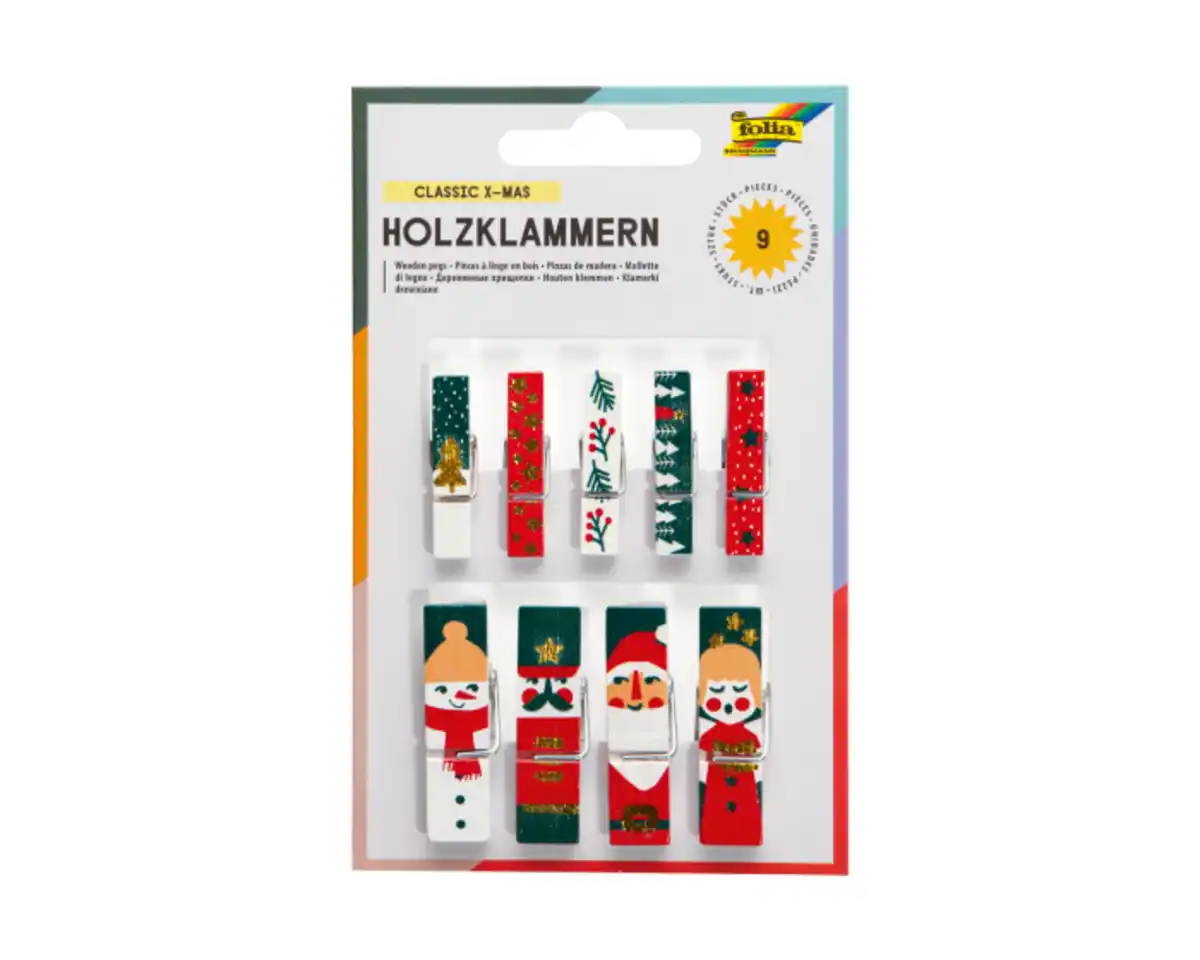 Bild 1 von Holzklammern 9er Weihnachtsmotive